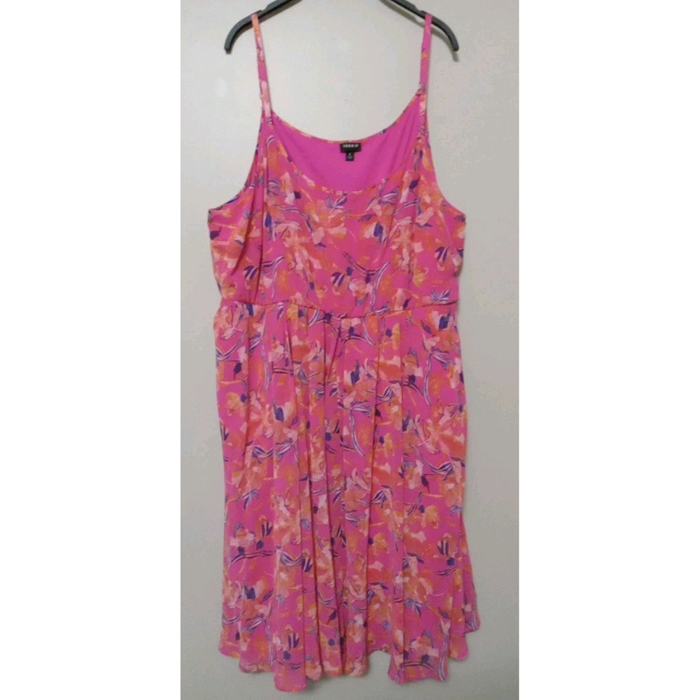 Torrid Women Pink Floral Multi Color Lined Elastic Waist Sleeveless Dress Size 4